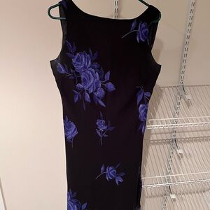 Elegant Black Dress with Blue Floral Design